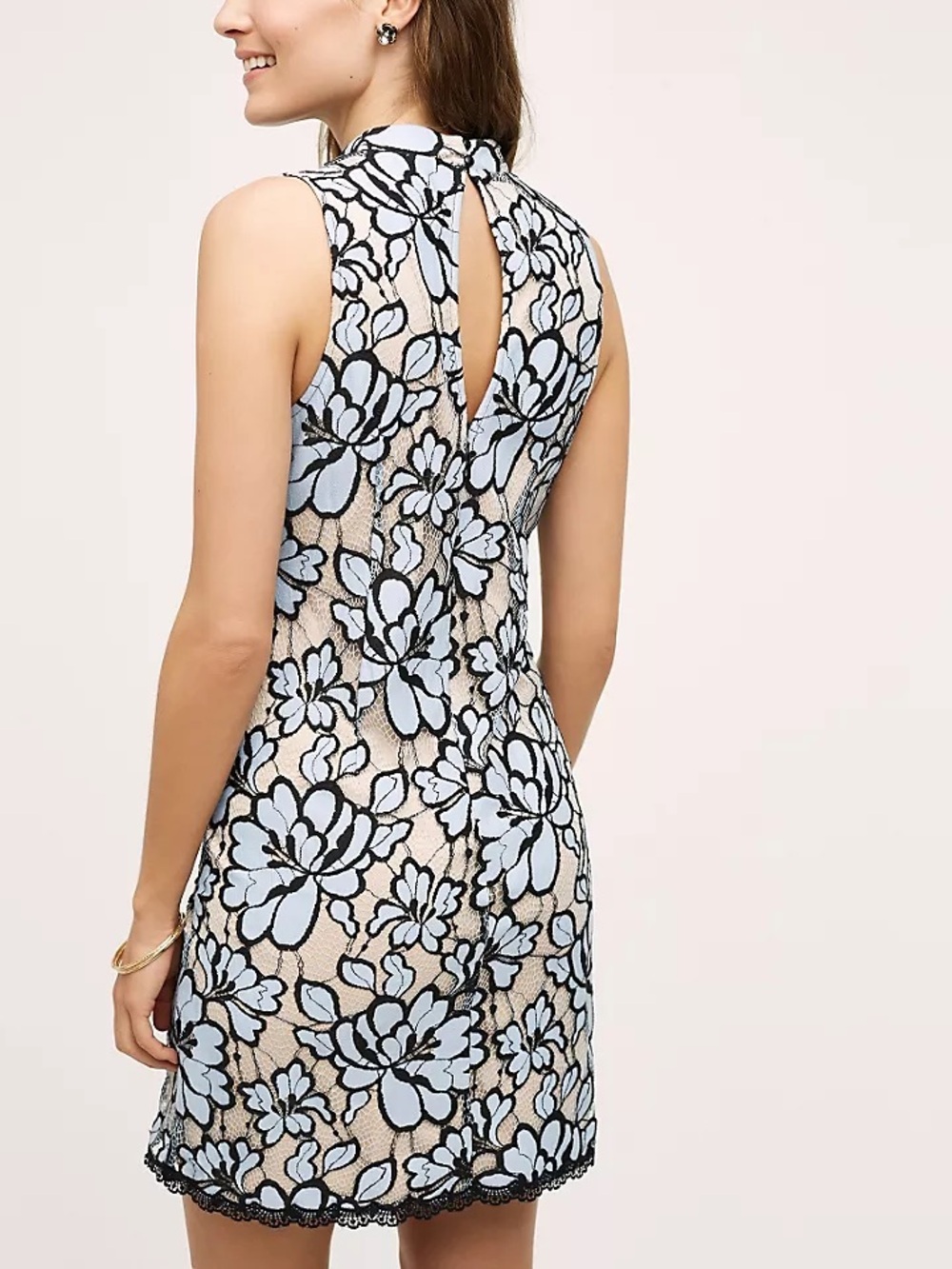 Tracey Reese Light Blue Floral Lace Sleeveless Dress